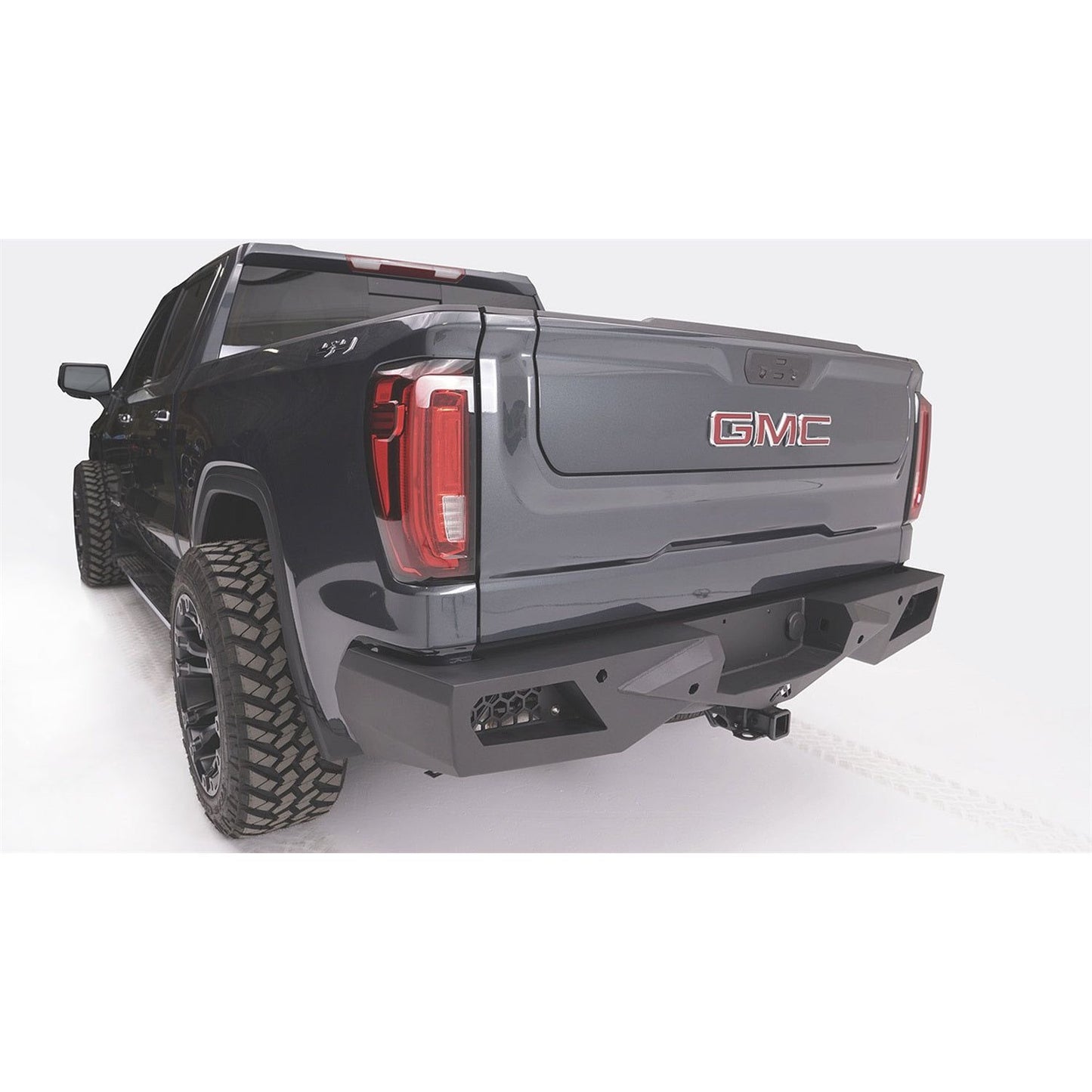 Fab Fours Vengeance Rear Bumper 2 Stage Black Powder Coated w/Blind Spot Monitor Mount w/Sensors l GS23-E5852-1