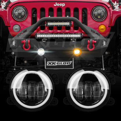 XKGLOW | 4in Fog Light JEEP 2pc Kit with Switchback Halo White DRL + Amber Turn Signal | XK042006