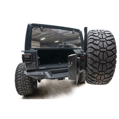 Fab Fours Off The Door Tire Carrier 2 Stage Matte Black Powder Coated l JL18-Y1851T-1