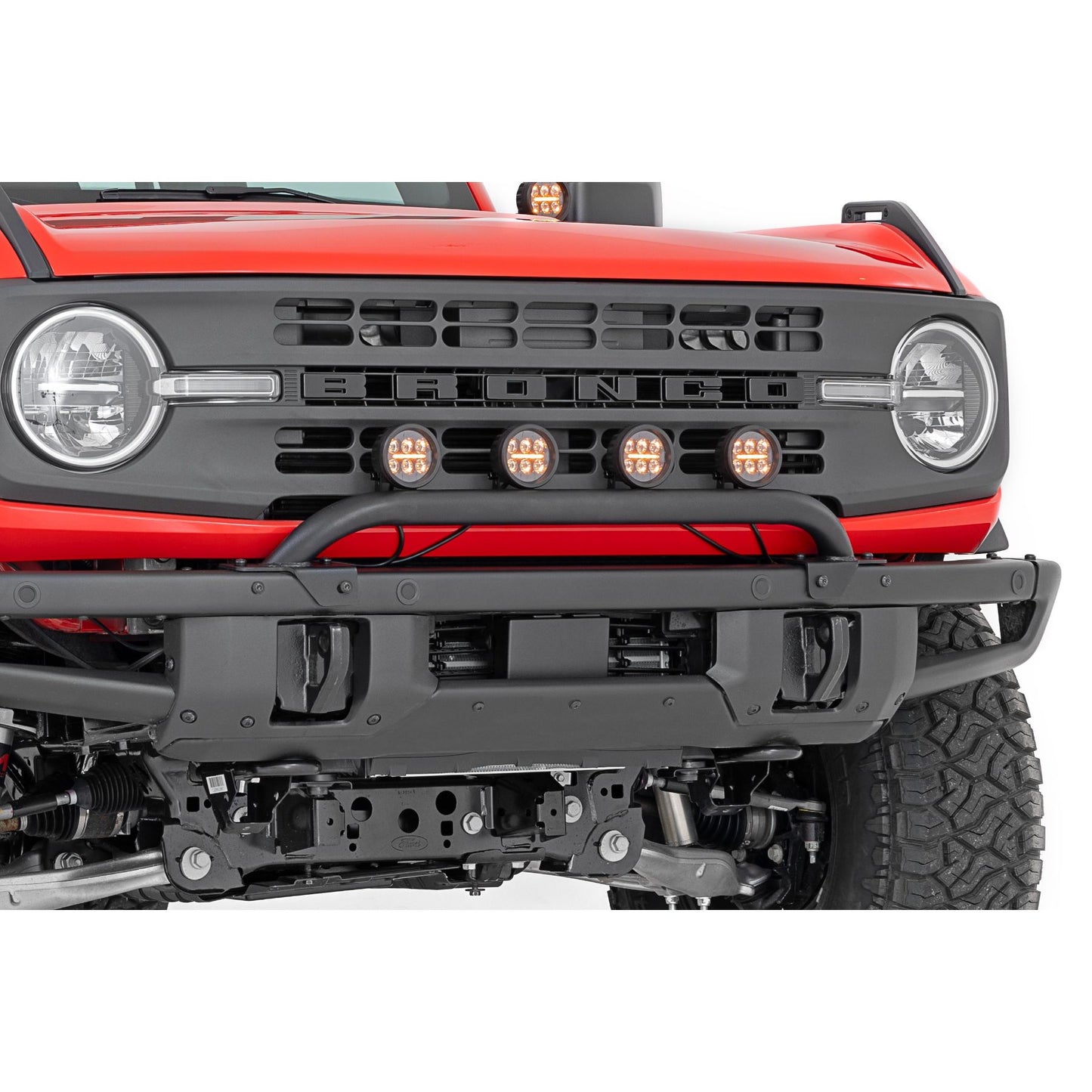 ROUGH COUNTRY Light Bar Mount | 3.5" Round LED (Quad) | Black | Amber DRL | OE Modular Steel | Ford Bronco (21-24) | 51136