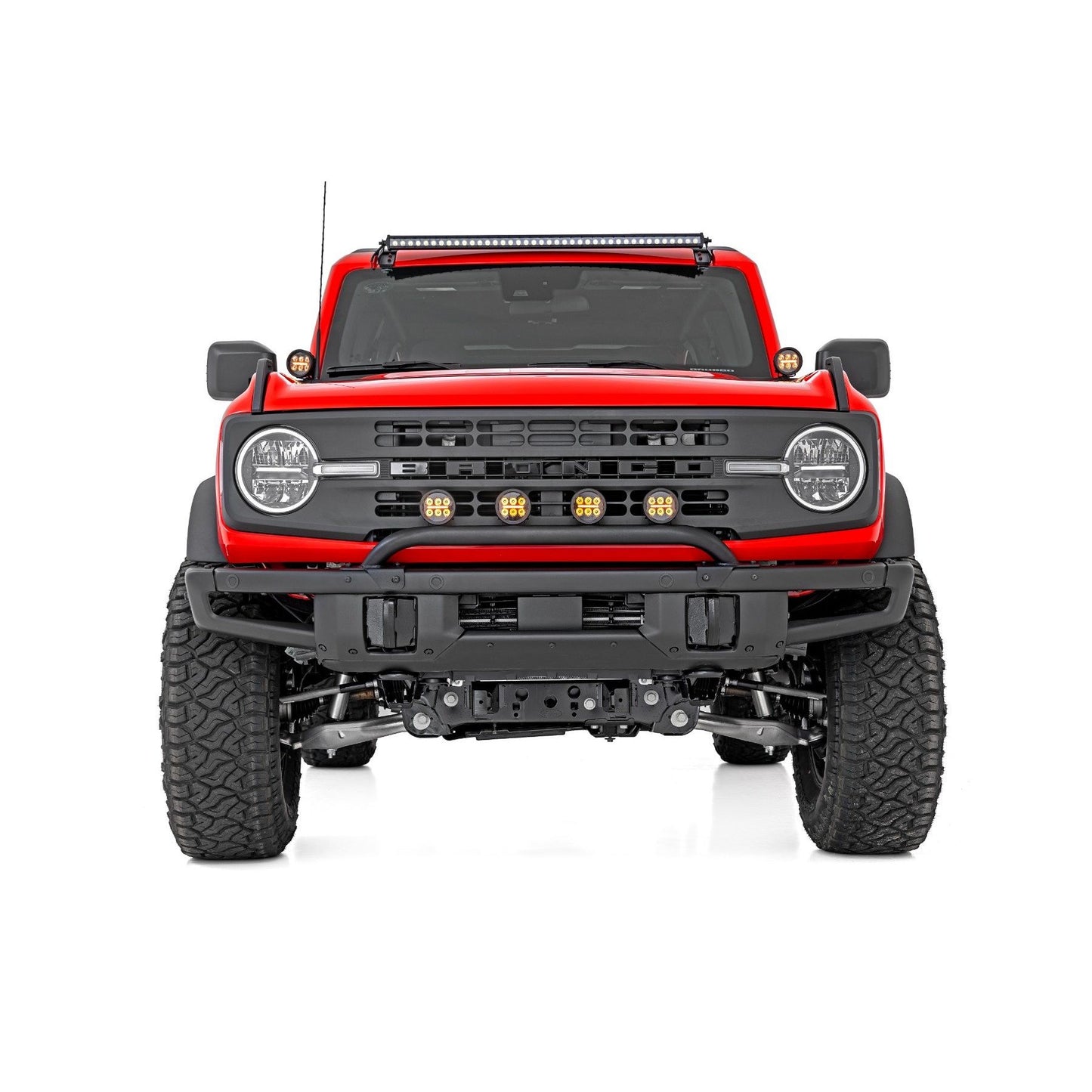 ROUGH COUNTRY Light Bar Mount | 3.5" Round LED (Quad) | Black | Amber DRL | OE Modular Steel | Ford Bronco (21-24) | 51136