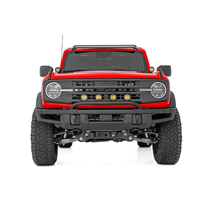 ROUGH COUNTRY Light Bar Mount | 3.5" Round LED (Quad) | Black | Amber DRL | OE Modular Steel | Ford Bronco (21-24) | 51136