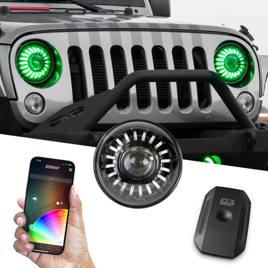 XKGLOW | 2pc 7" RGB LED Wrangler JK TJ Headlight XKchrome Bluetooth App Controlled Kit | XK-7IN-JP-KIT