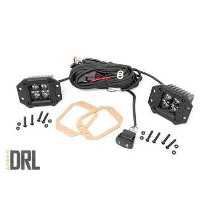 ROUGH COUNTRY 2 Inch Black Series LED Light Pods | Flush Mount | Amber DRL | 70803BLKDRLA
