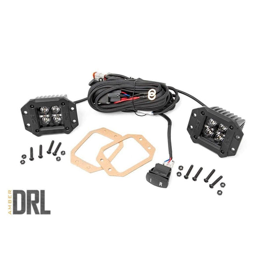 ROUGH COUNTRY 2 Inch Black Series LED Light Pods | Flush Mount | Amber DRL | 70803BLKDRLA