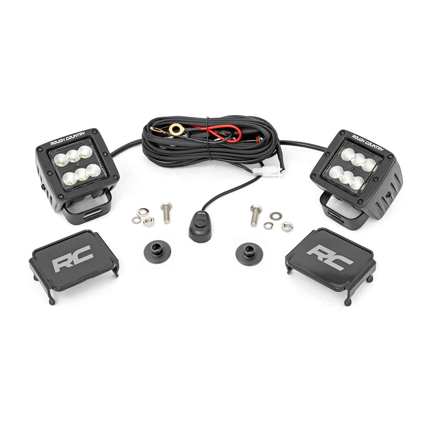 ROUGH COUNTRY LED Light Kit | Ditch Mount | 2" Black Pair | Flood Pattern | Ford Bronco (21-25) | 71046