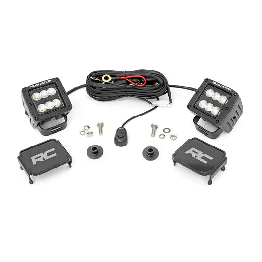 ROUGH COUNTRY LED Light Kit | Ditch Mount | 2" Black Pair | Flood Pattern | Ford Bronco (21-25) | 71046