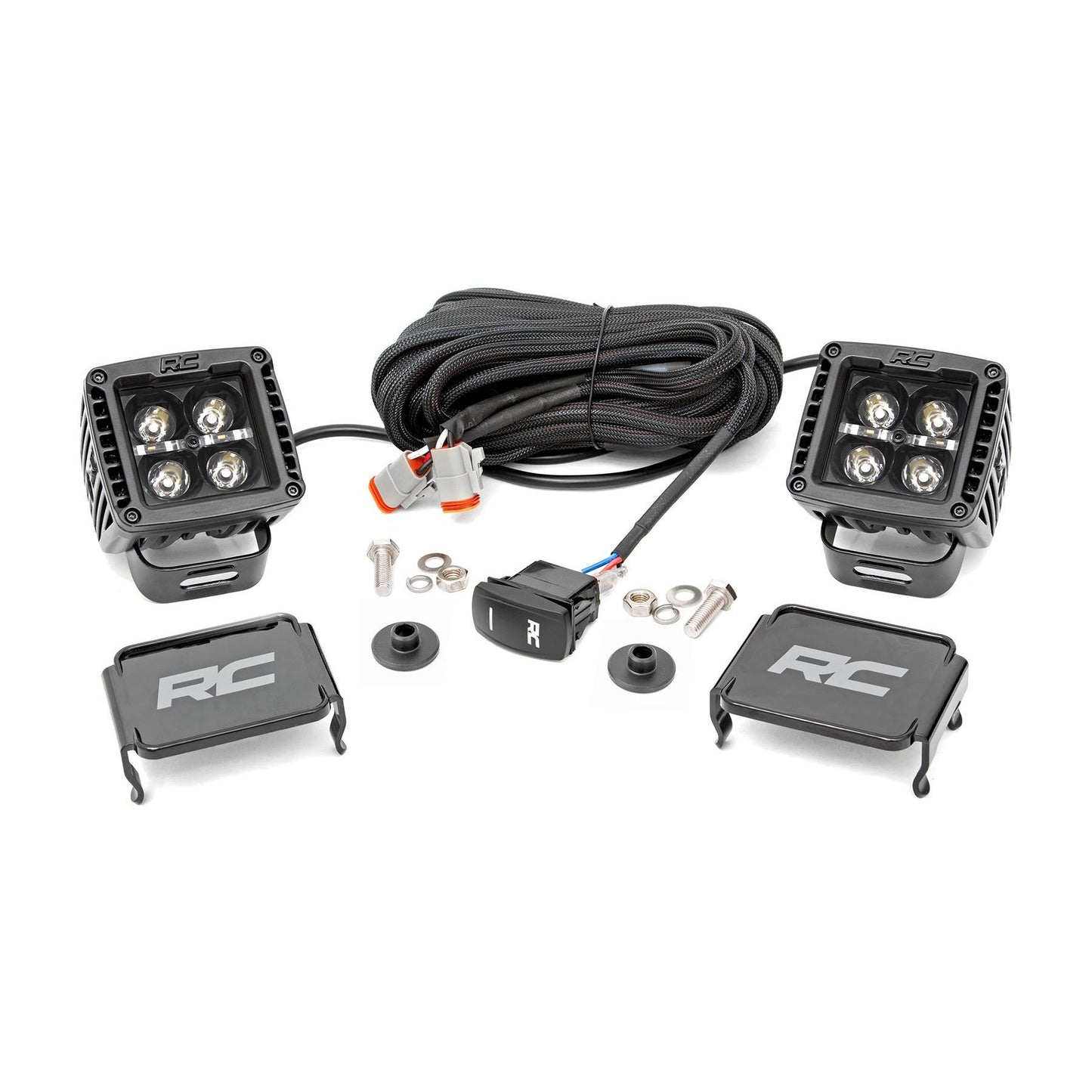 ROUGH COUNTRY LED Light Kit | Ditch Mount | 2" Black Pair | White DRL | Ford Bronco (21-25) | 71048