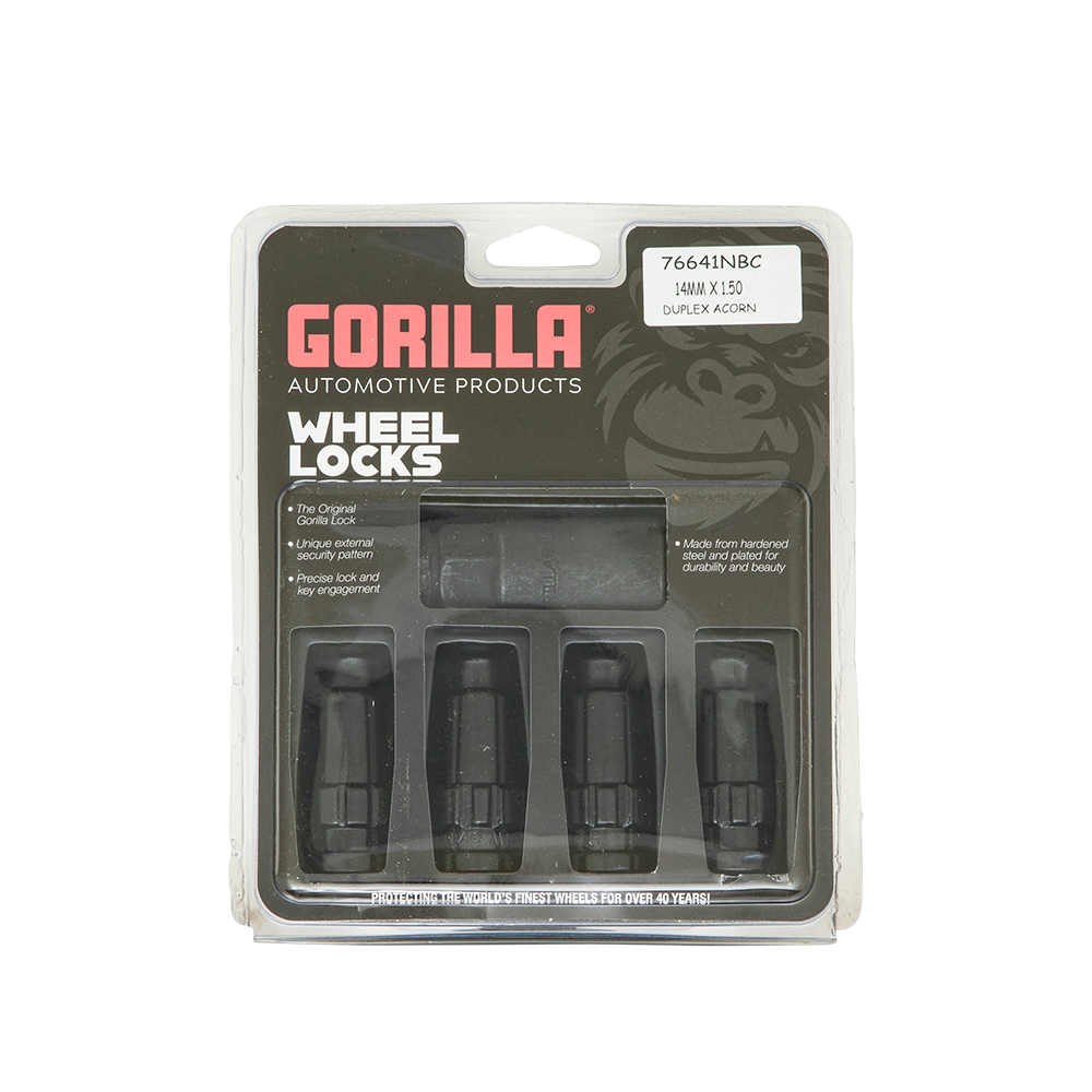 Gorilla Lock Set 14mm x 1.50 Thread Size - Black Finish - Set of 4 (76641NBC)