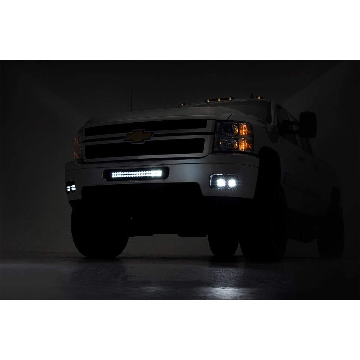 ROUGH COUNTRY LED Light Kit | Fog Mount | 2" Black Pair | Amber DRL | Chevy Silverado 2500 HD/3500 HD (11-14) | 70628DRLA