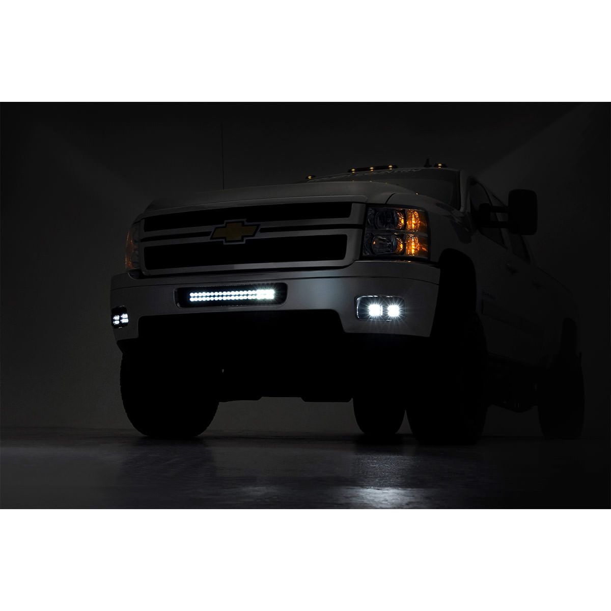 ROUGH COUNTRY LED Light Kit | Fog Mount | 2" Black Pair | White DRL | Chevy Silverado 2500 HD/3500 HD (11-14) | 70628DRL