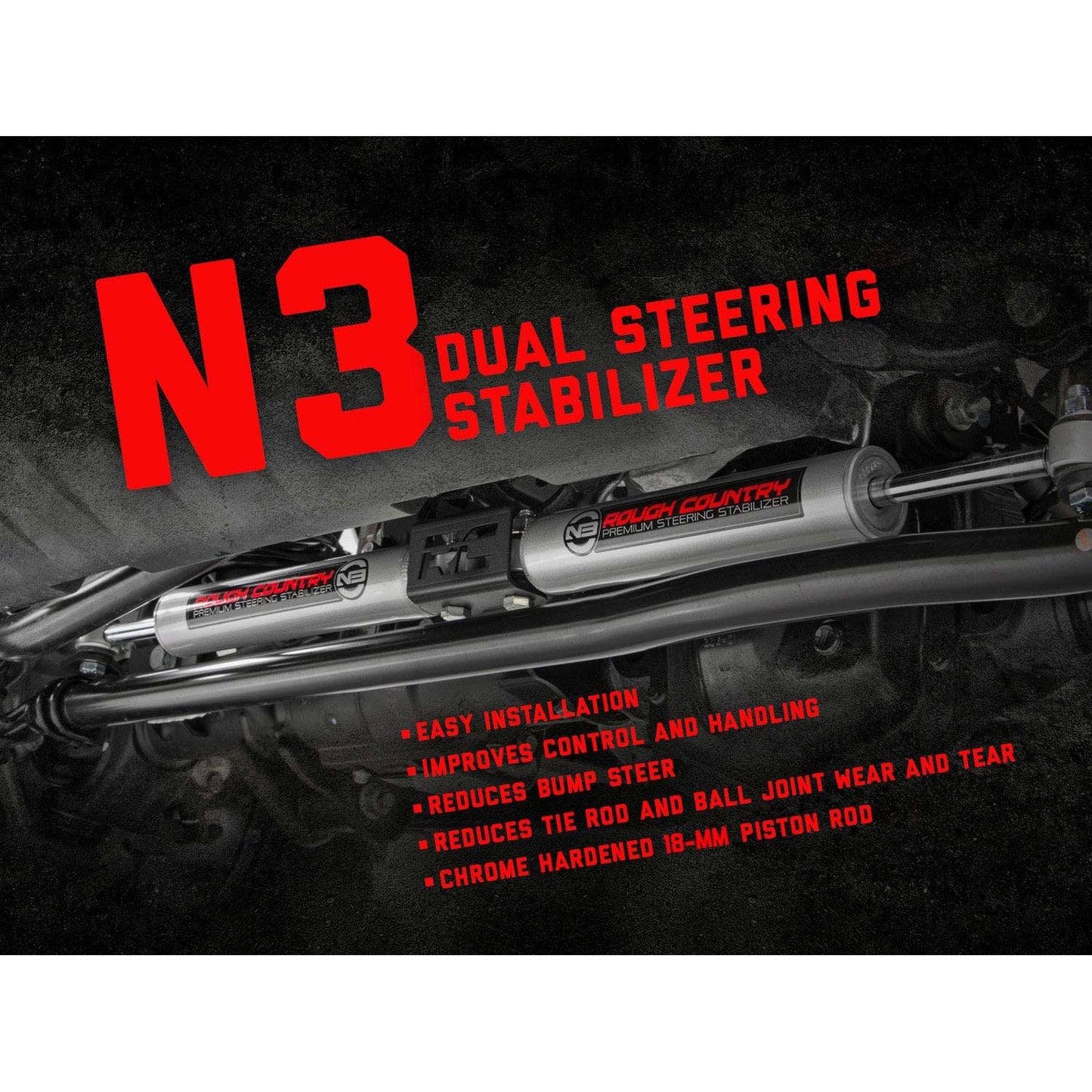 ROUGH COUNTRY N3 Steering Stabilizer | Dual | 2-8 Inch Lift | Ford F-250/F-350 Super Duty (05-24) | 8749130