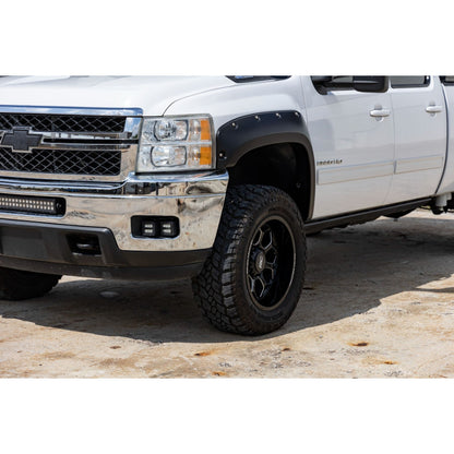 ROUGH COUNTRY Pocket Fender Flares | 6'7" & 8' Bed | GAN Silver | Chevy Silverado 1500/2500HD/3500HD (07-14) | F-C10714B-GAN
