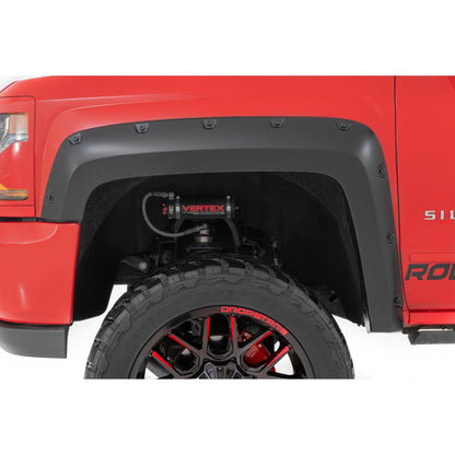 ROUGH COUNTRY Pocket Fender Flares | 6'7" & 8' Bed | GAN Silver Ice Metallic | Chevy Silverado 1500 (14-18)/2500HD | F-C11412B-GAN