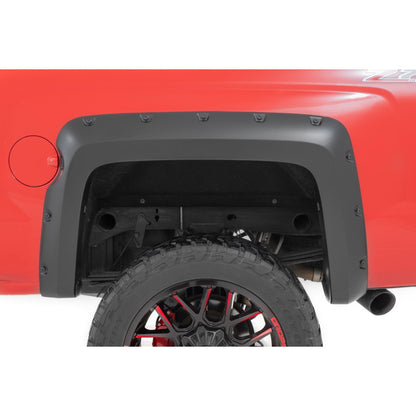 ROUGH COUNTRY Pocket Fender Flares | 6'7" & 8' Bed | GAN Silver Ice Metallic | Chevy Silverado 1500 (14-18)/2500HD | F-C11412B-GAN