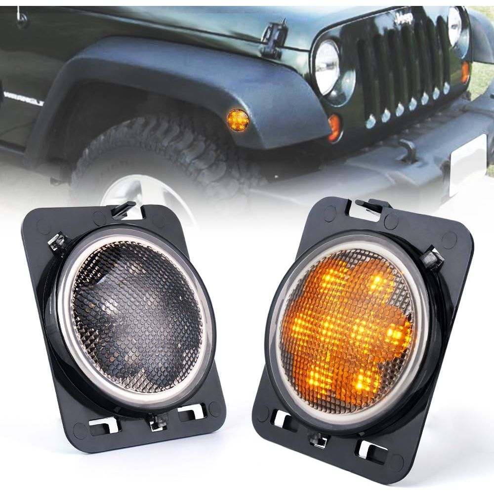 SMOKED LED FENDER LIGHTS For Jeep Wranglers 2007-2018 46