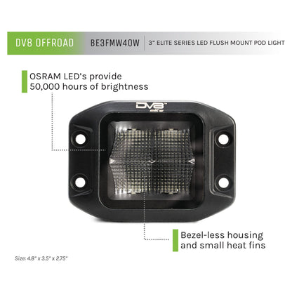 DV8 Off-Road 3-Inch Elite Series LED Flush Mount Pod Light Single Pod C3| BE3FMW40W