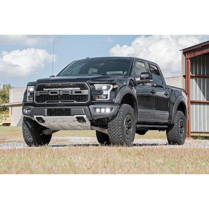 ROUGH COUNTRY LED Light Kit | Fog Mount | Triple 2" Black Pair | White DRL | Ford Raptor (17-20) | 70700DRL