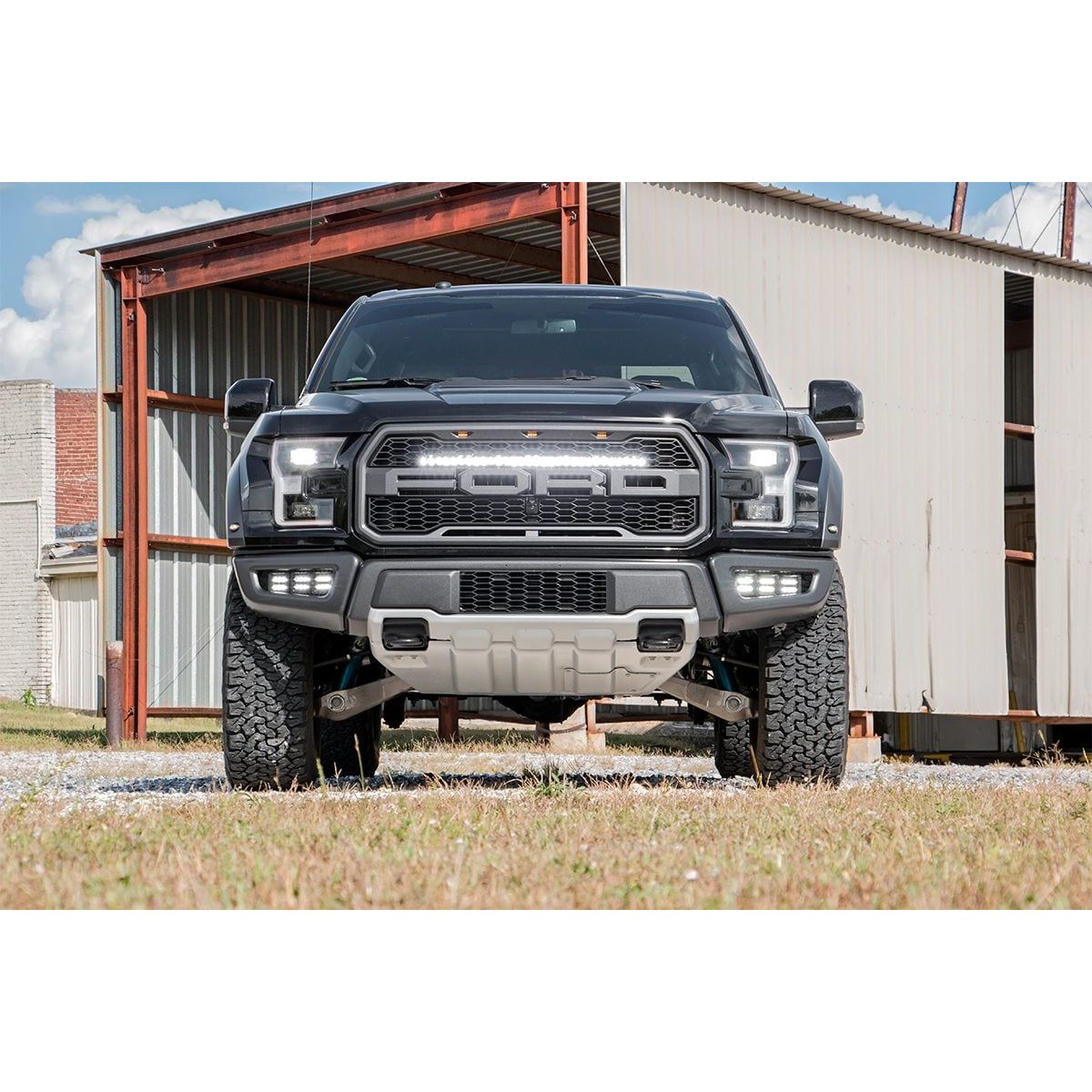 ROUGH COUNTRY LED Light Kit | Fog Mount | Triple 2" Black Pair | White DRL | Ford Raptor (17-20) | 70700DRL