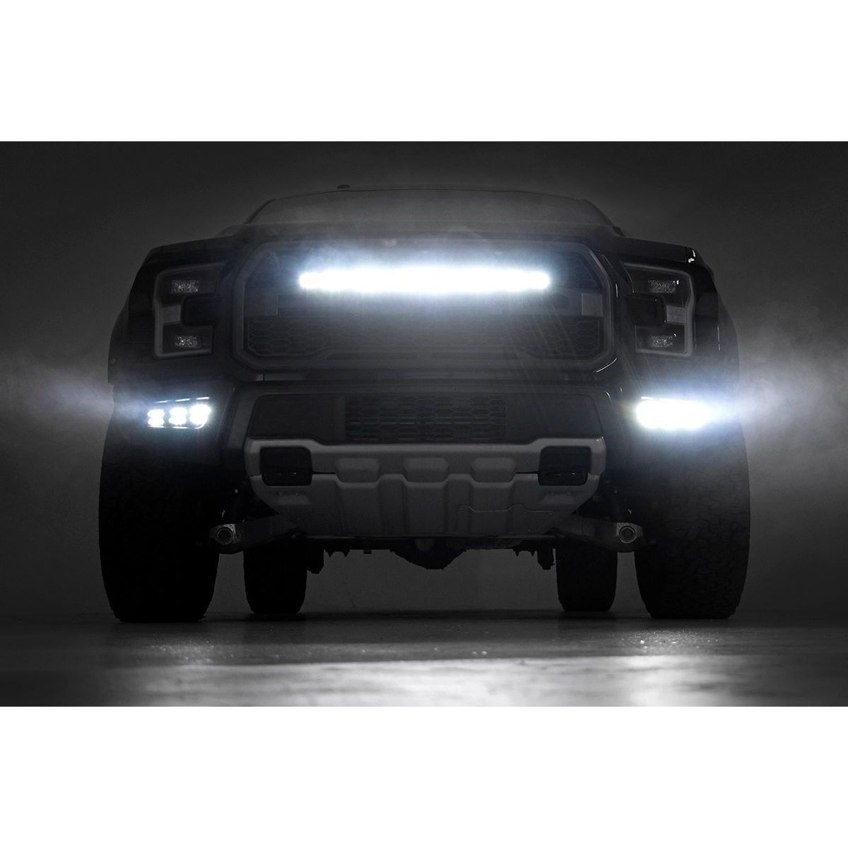 ROUGH COUNTRY LED Light Kit | Fog Mount | Triple 2" Black Pair | White DRL | Ford Raptor (17-20) | 70700DRL