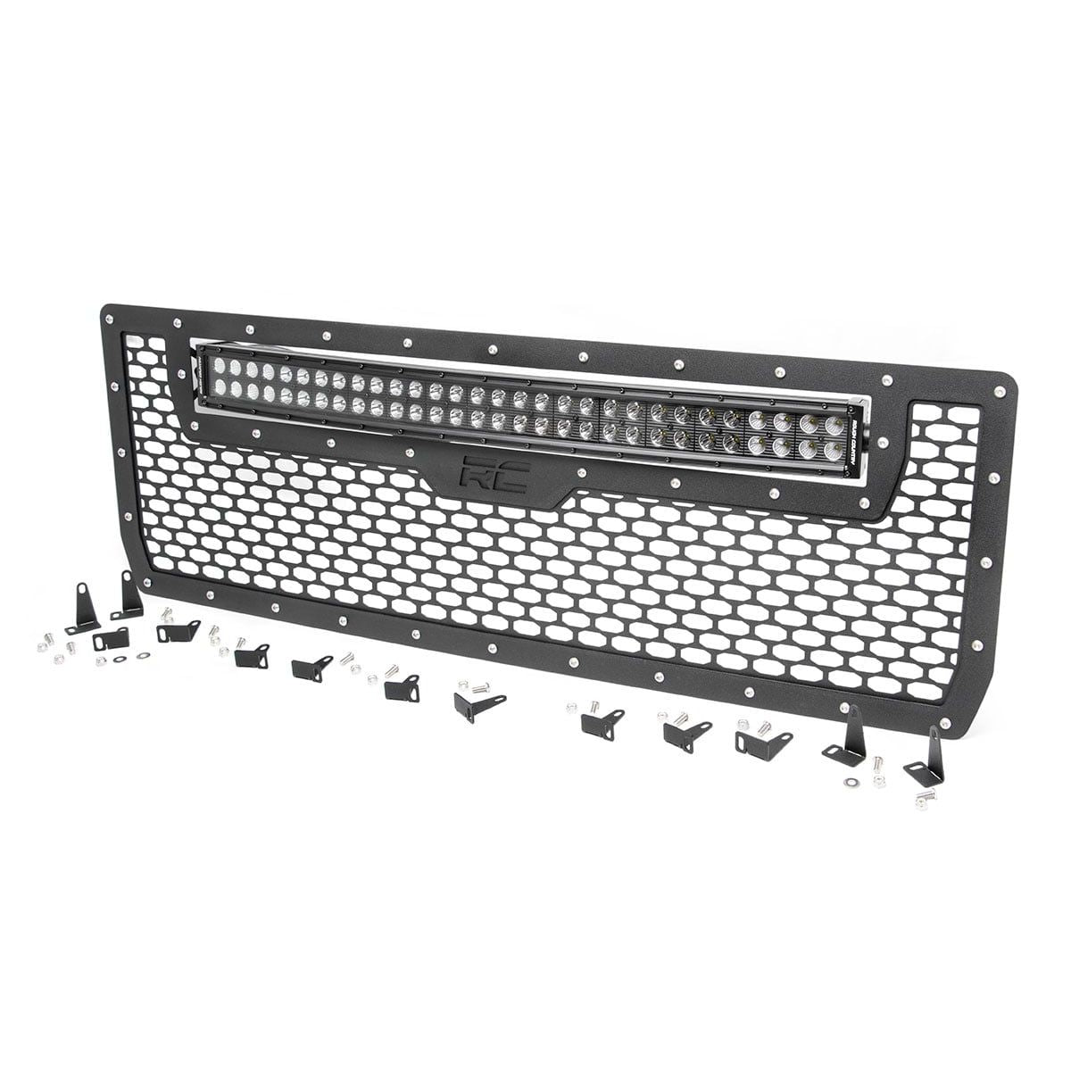 ROUGH COUNTRY Mesh Grille | 30" Dual Row LED | Black | GMC Sierra 1500 2WD/4WD (2014-2015) | 70190