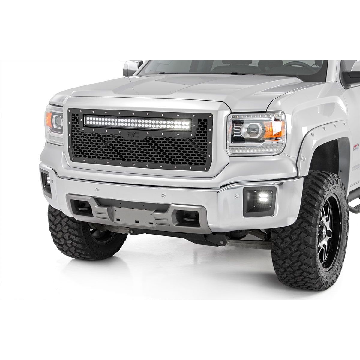 ROUGH COUNTRY Mesh Grille | 30" Dual Row LED | Black | GMC Sierra 1500 2WD/4WD (2014-2015) | 70190