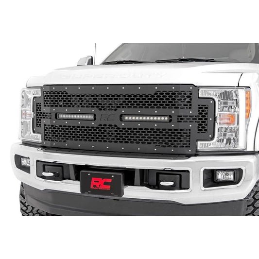 ROUGH COUNTRY Mesh Grille | 12" Dual Row LED | Black | Ford F-250/F-350 Super Duty (17-19) | 70216