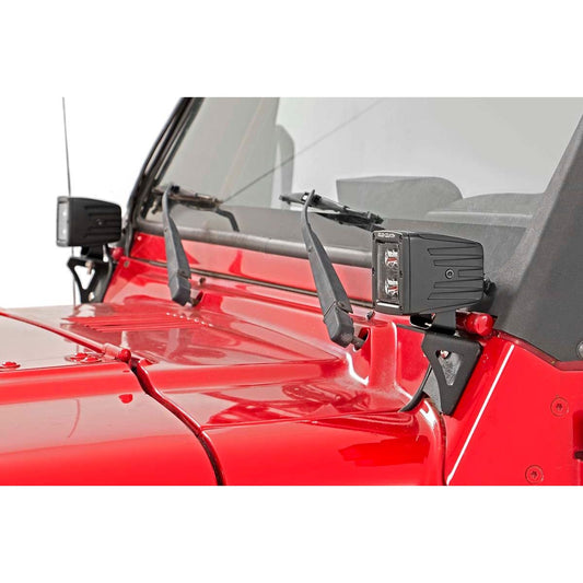 ROUGH COUNTRY Light Mounts | Lower Windshield | Jeep Wrangler TJ (97-06)/Wrangler Unlimited (04-06)  | 6003