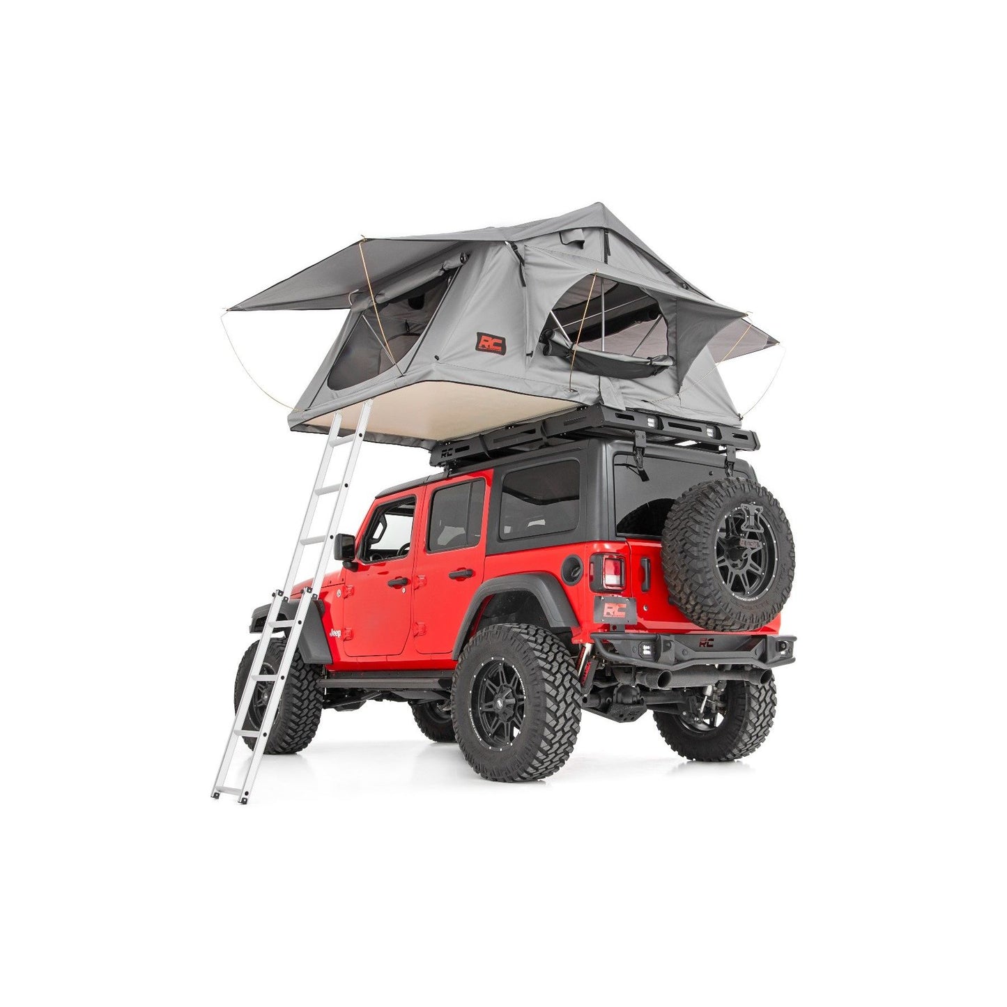ROUGH COUNTRY Roof Top Tent | Rack Mount | 12 Volt Accessory w/Ladder Extension & LED Light Kit | 99049