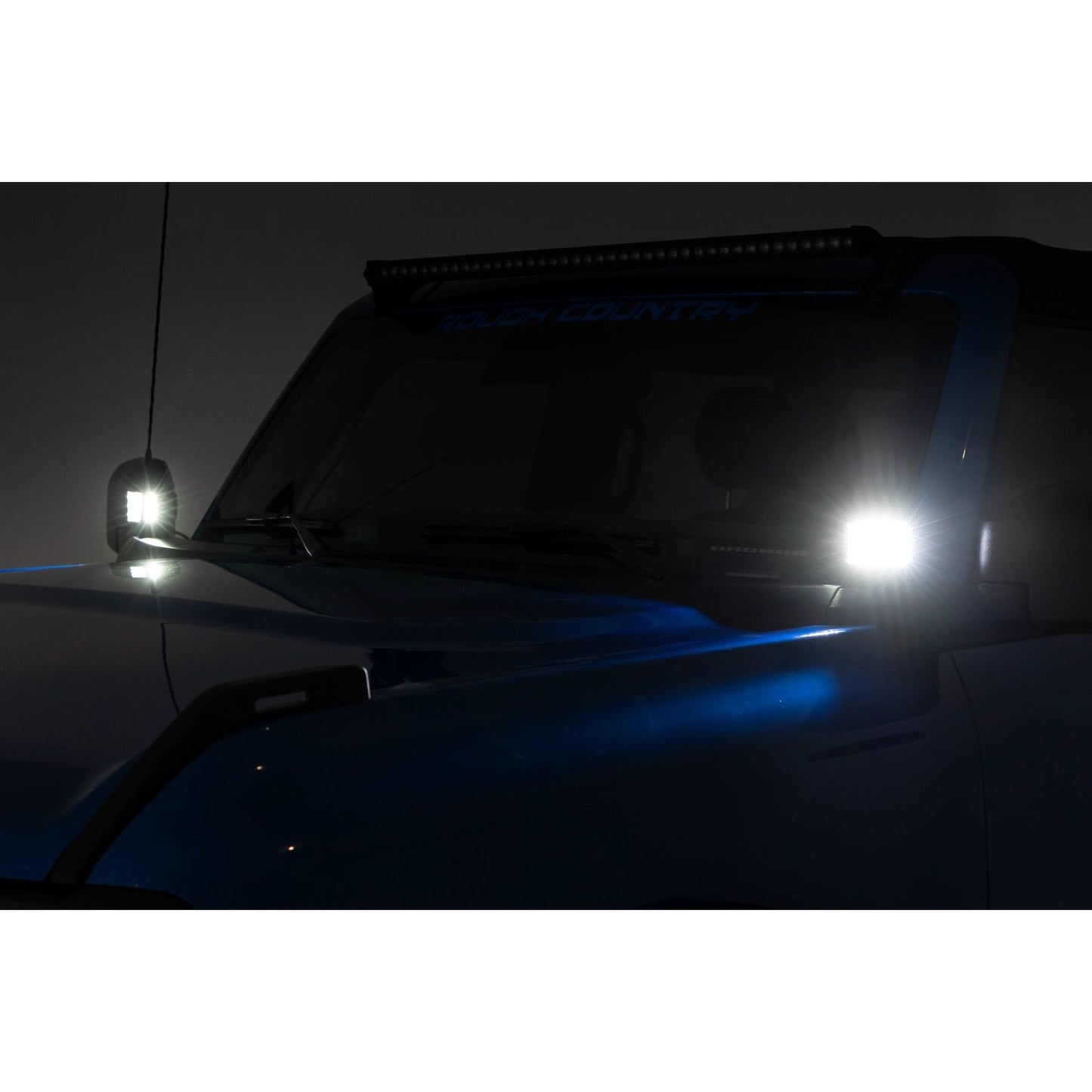ROUGH COUNTRY LED Light Kit | Ditch Mount | 2" Black Pair | Amber DRL | Ford Bronco (21-25) | 71049