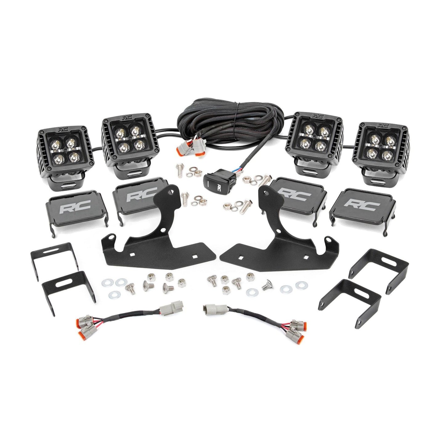 ROUGH COUNTRY LED Light Kit | Fog Mount | 2" Black Pair | Amber DRL | Chevy Silverado 2500 HD/3500 HD (11-14) | 70628DRLA