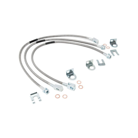 ROUGH COUNTRY Jeep Front & Rear Stainless Steel Brake Lines | 4-6in Lifts (XJ/YJ/TJ) | 89715