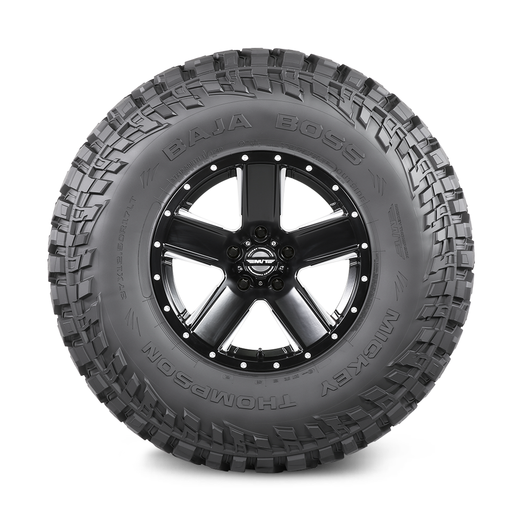 Mickey Thompson Tires BAJA BOSS XS tire on a black wheel designed for extreme off-road performance.