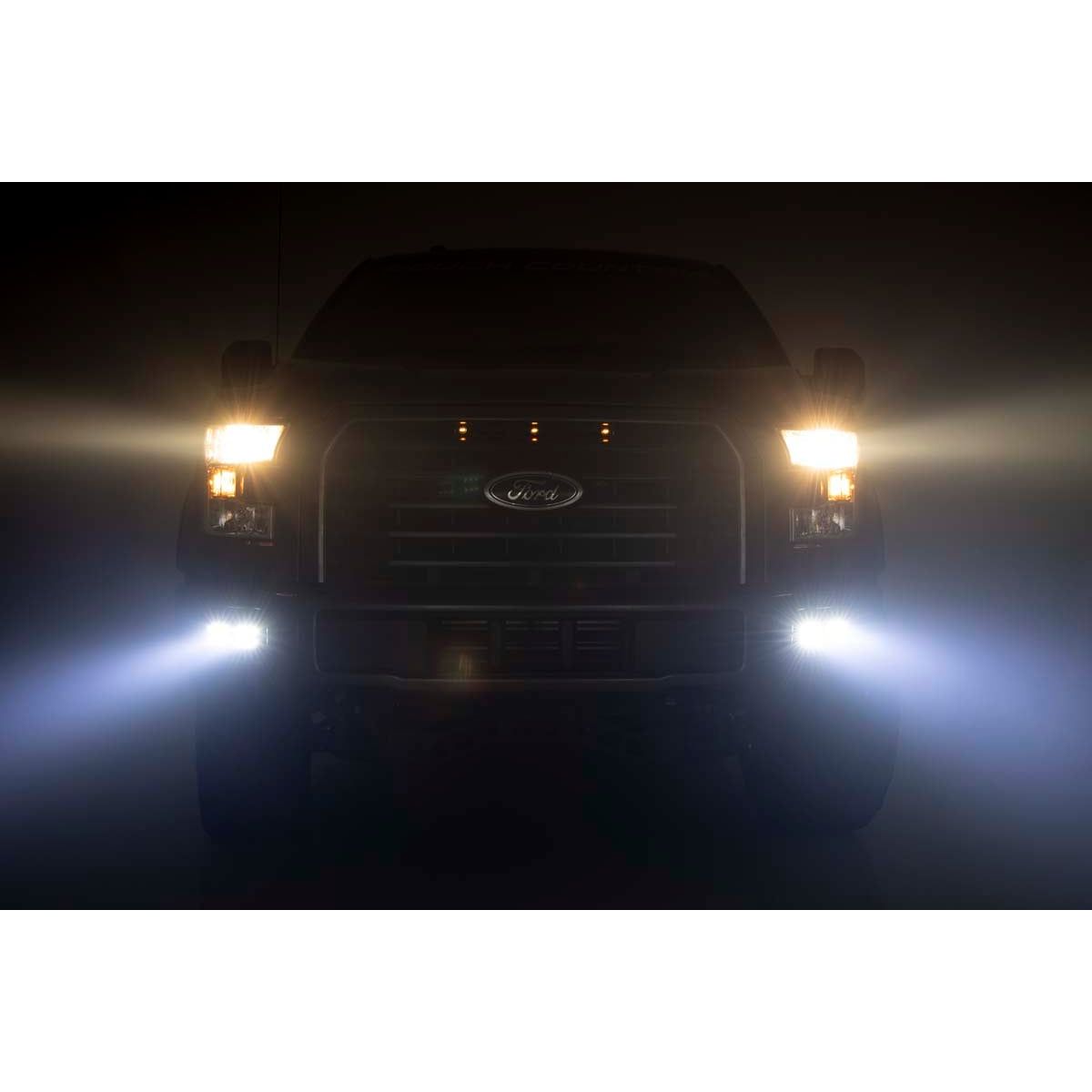 ROUGH COUNTRY LED Light Kit | Fog Mount | Dual 2" Black Pairs | SAE | Ford F-150 (15-17) | 70831