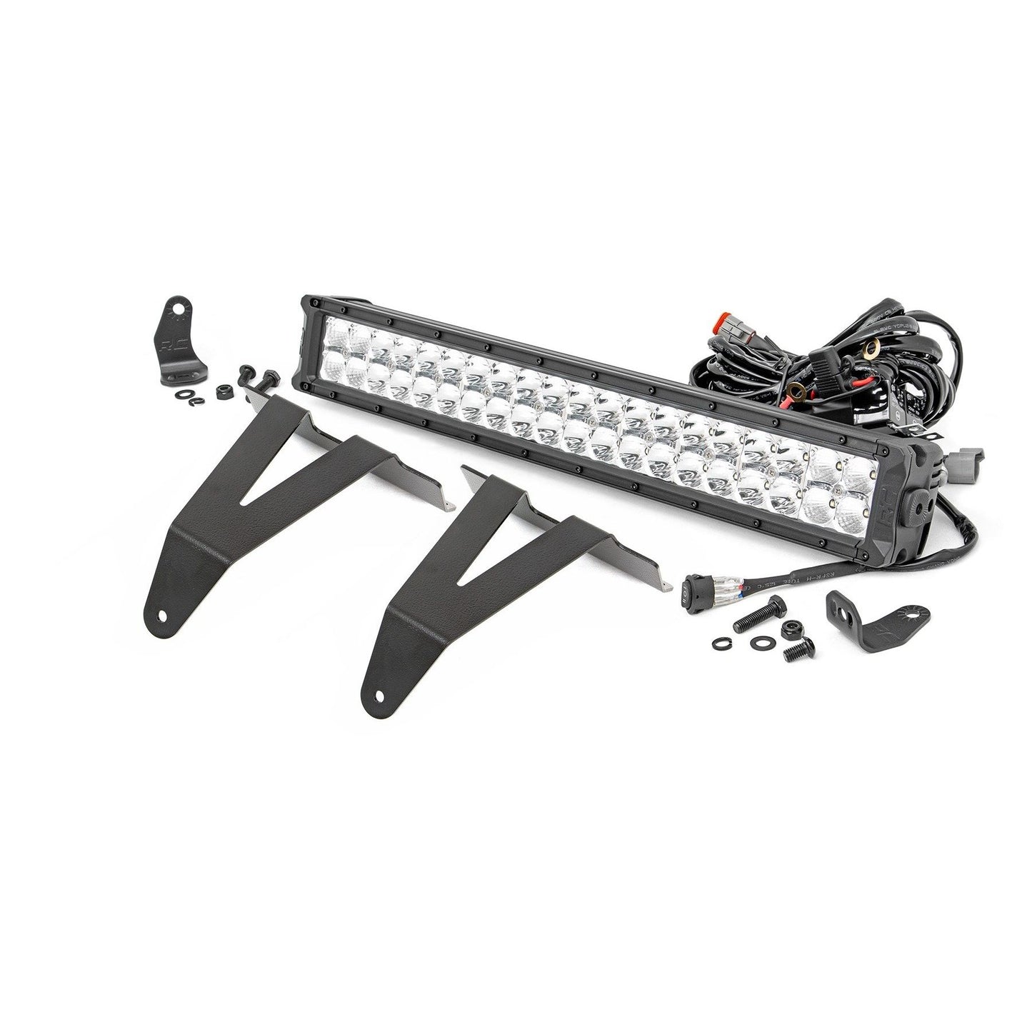 ROUGH COUNTRY LED Light Kit | Bumper Mount | 20" Chrome Dual Row | Amber DRL | Ram 1500 (19-24) | 70781