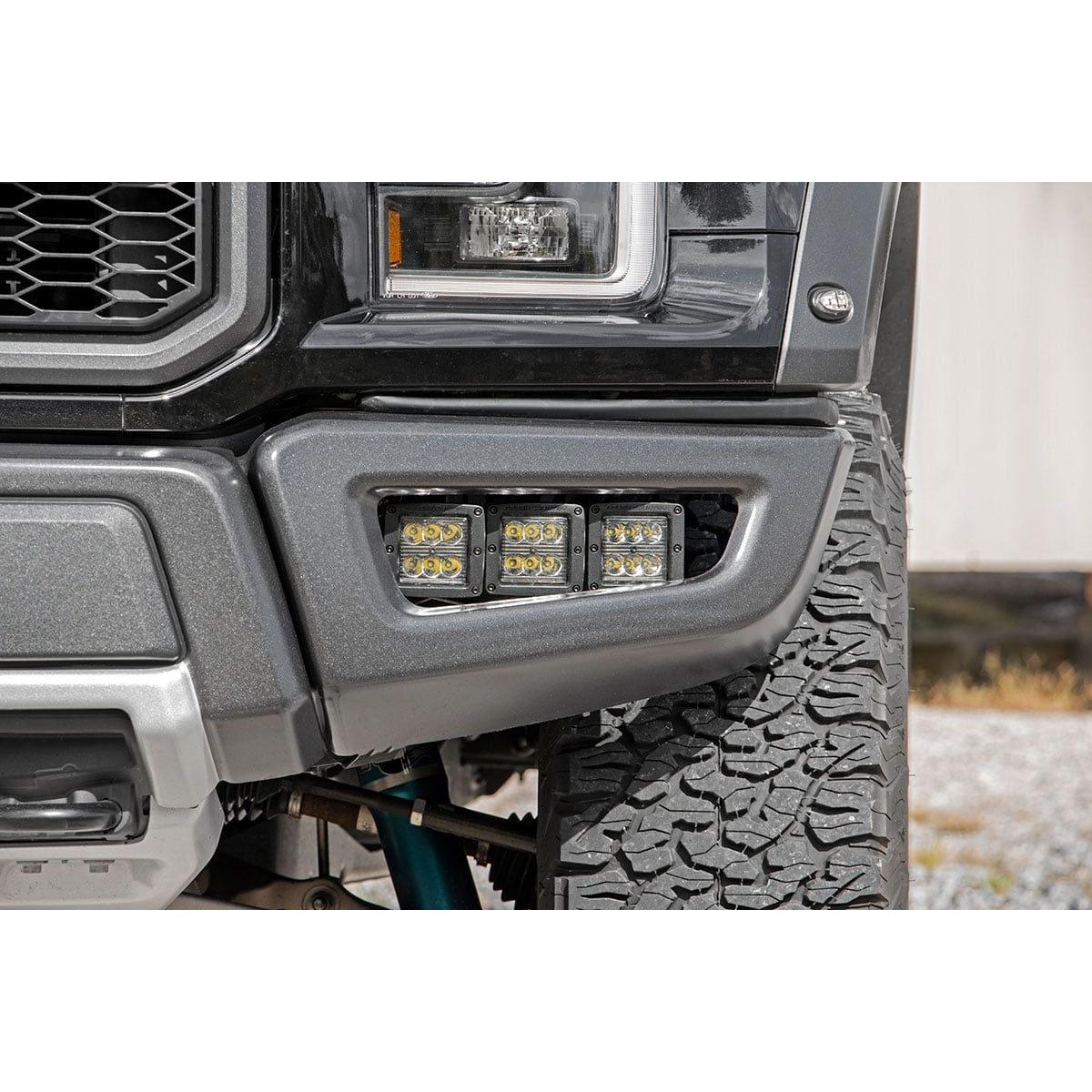 ROUGH COUNTRY LED Light Kit | Fog Mount | Triple 2" Black Pair | White DRL | Ford Raptor (17-20) | 70700DRL