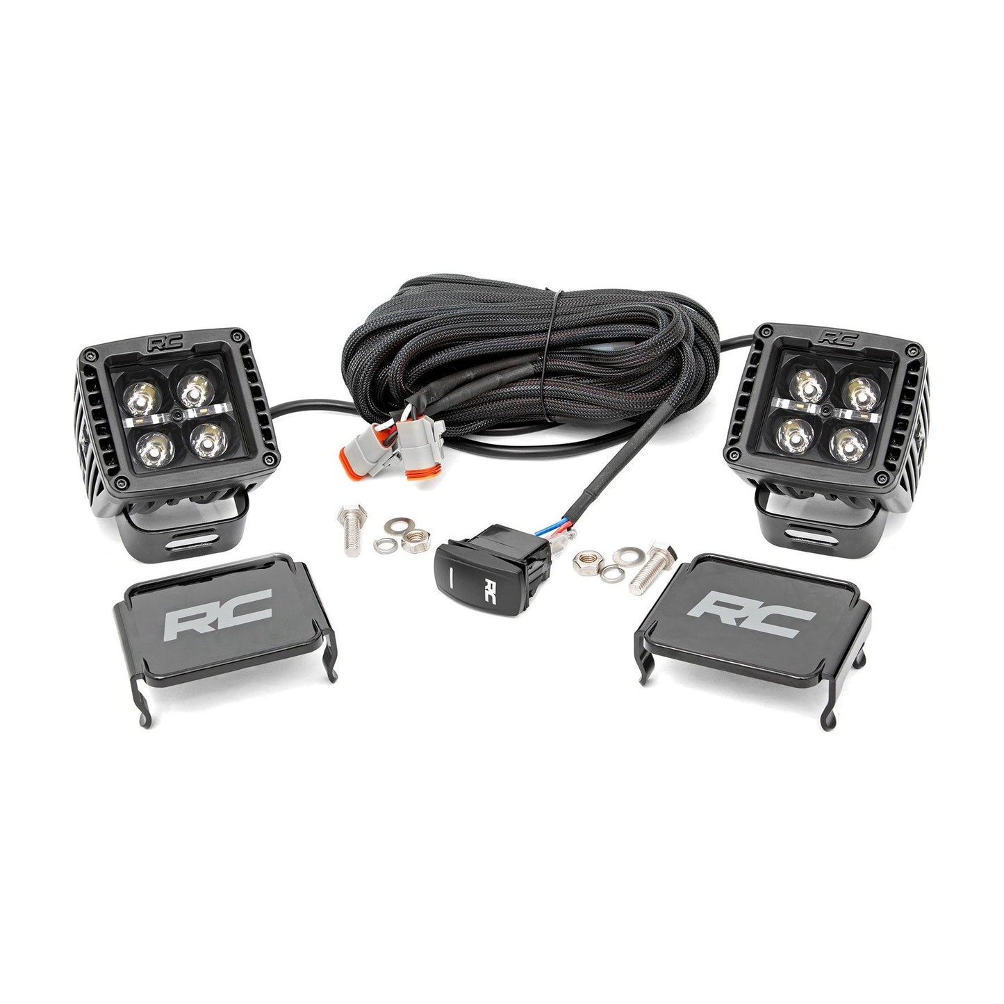 ROUGH COUNTRY 2 Inch Black Series LED Light Pods | Spot | Square | Cool White DRL | 70903BLKDRL