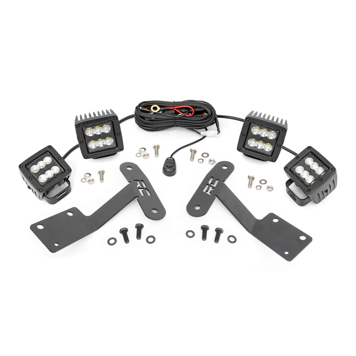 ROUGH COUNTRY LED Light Kit | Ditch Mount | Dual 2" Black Pairs | Spot/Flood | Toyota Tundra (14-21) | 70866