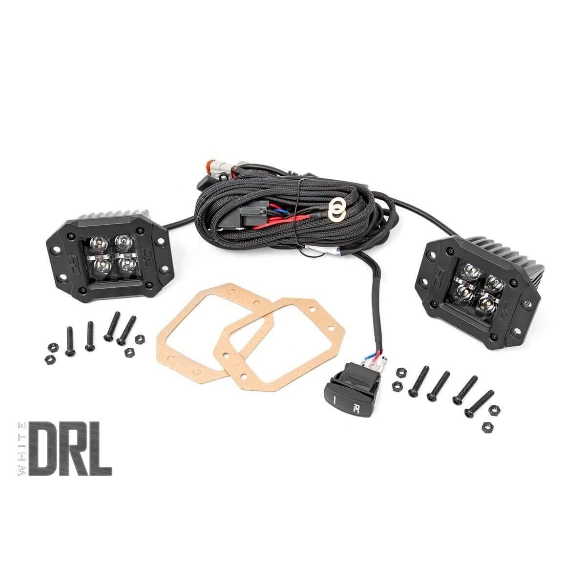 ROUGH COUNTRY 2 Inch Black Series LED Light Pods |  Flush Mount | Cool White DRL | 70803BLKDRL