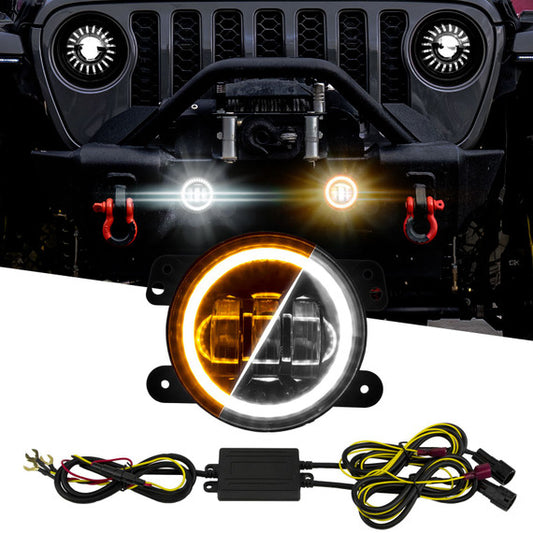 XKGLOW | 4in Fog Light JEEP 2pc Kit with Switchback Halo White DRL + Amber Turn Signal | XK042006