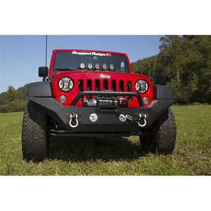 Rugged Ridge Spartan Front Bumper with High Clearance Ends and Tube Override (Textured Black) for 07-18 Jeep Wrangler JK