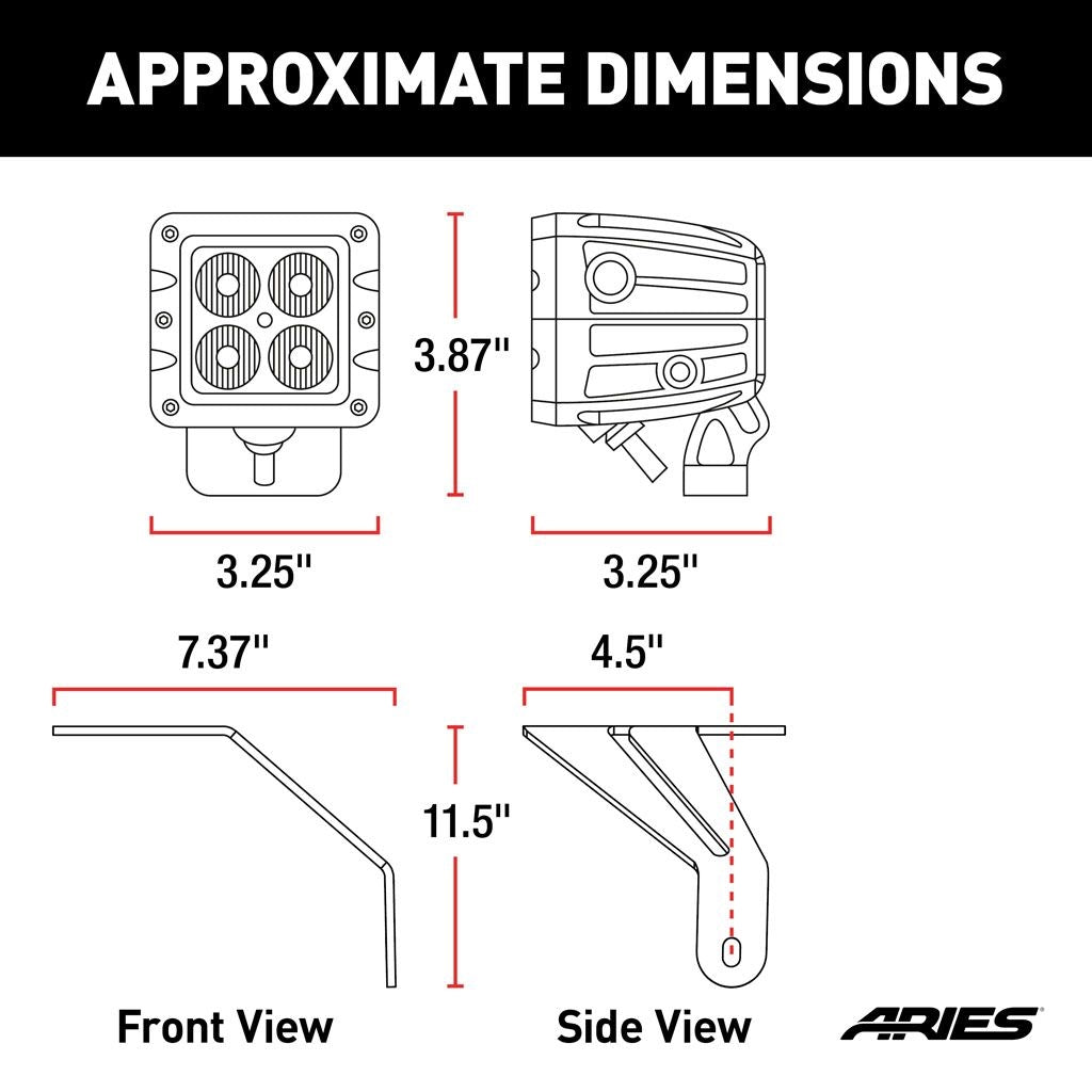 Aries Automotive Windshield LED 2" Cube Lights & Brackets for 2018-C JL - Gladiator JT 1501305