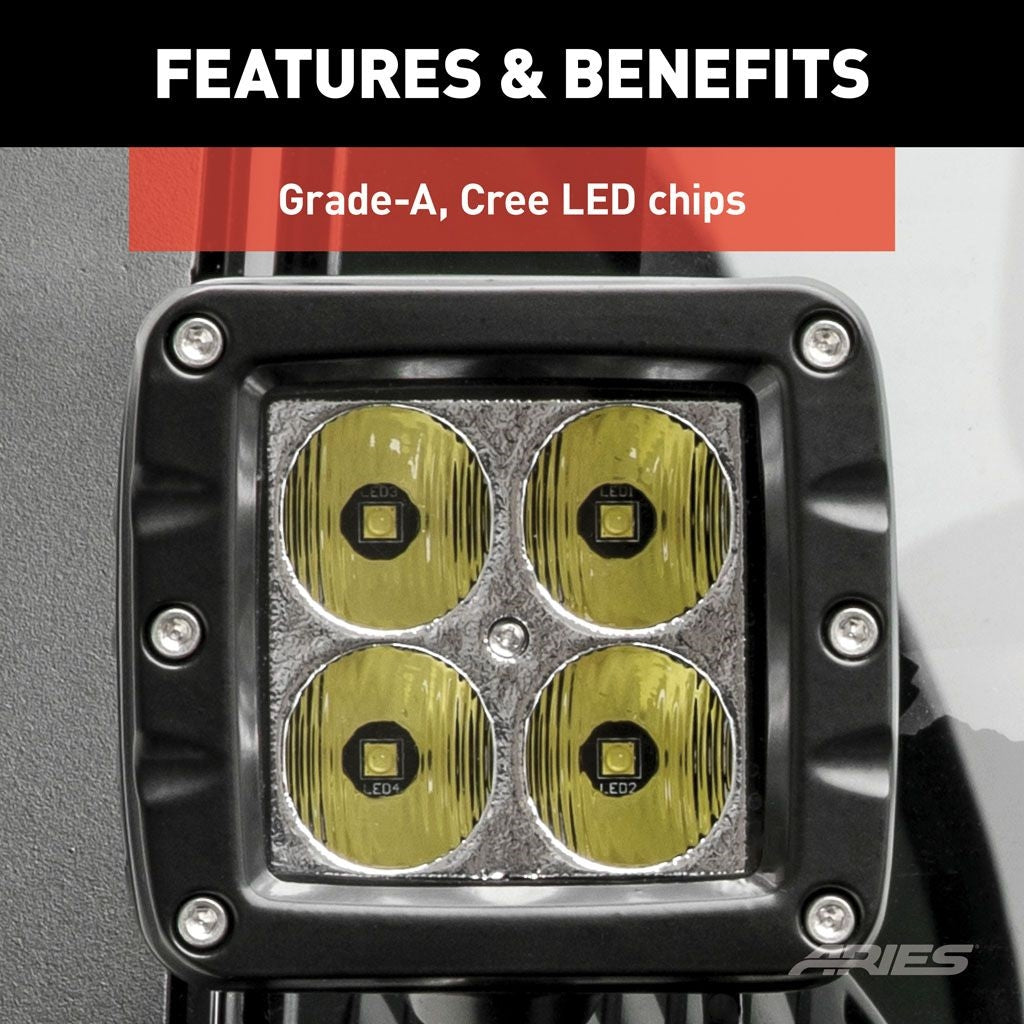 Aries Automotive Windshield LED 2" Cube Lights & Brackets for 2018-C JL - Gladiator JT 1501305