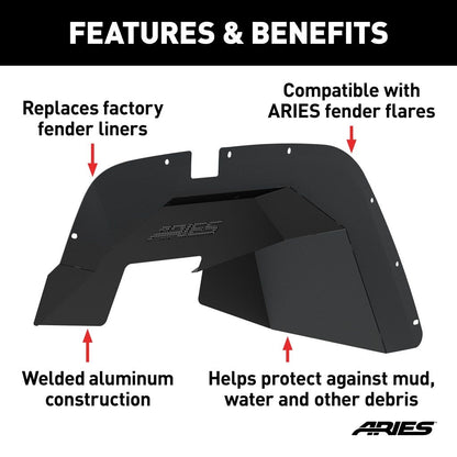 Aries Automotive Aluminum Front & Rear Inner Fender Liners (Black) for 2007-2018 JK 2500450