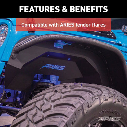 Aries Automotive Aluminum Front & Rear Inner Fender Liners (Black) for 2007-2018 JK 2500450