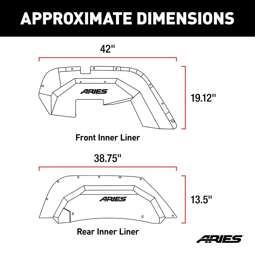 Aries Automotive Aluminum Front & Rear Inner Fender Liners (Black) for 2007-2018 JK 2500450