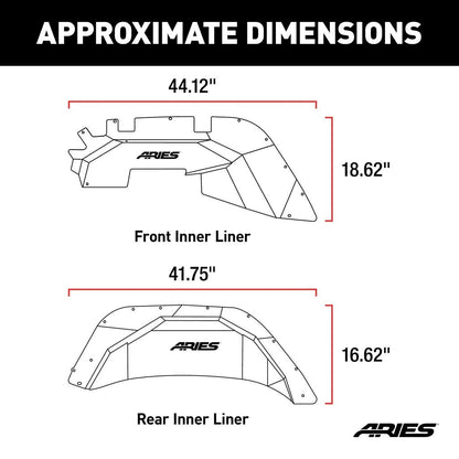 Aries Automotive Aluminum Front & Rear Inner Fender Liners (Black) for 2018-C JL-JLU