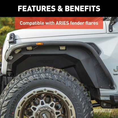 Aries Automotive Aluminum Front & Rear Inner Fender Liners (Black) for 2018-C JL-JLU