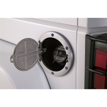 AMP Research Brushed Aluminum Fuel Door for 07-18 Jeep Wrangler JK-JK Unlimited