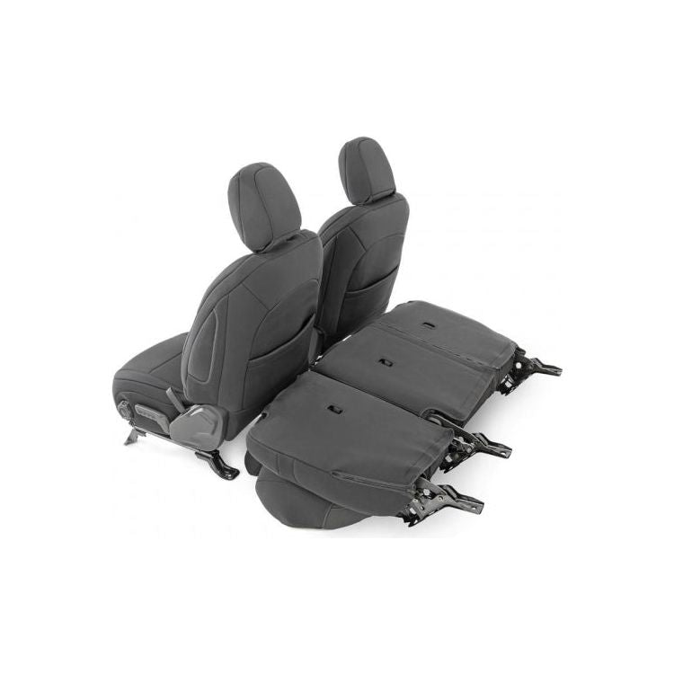 Rough Country Jeep Neoprene Seat Cover Set - w-o Rear Center Armrest - Black (18-C Wrangler JL Unlimited)